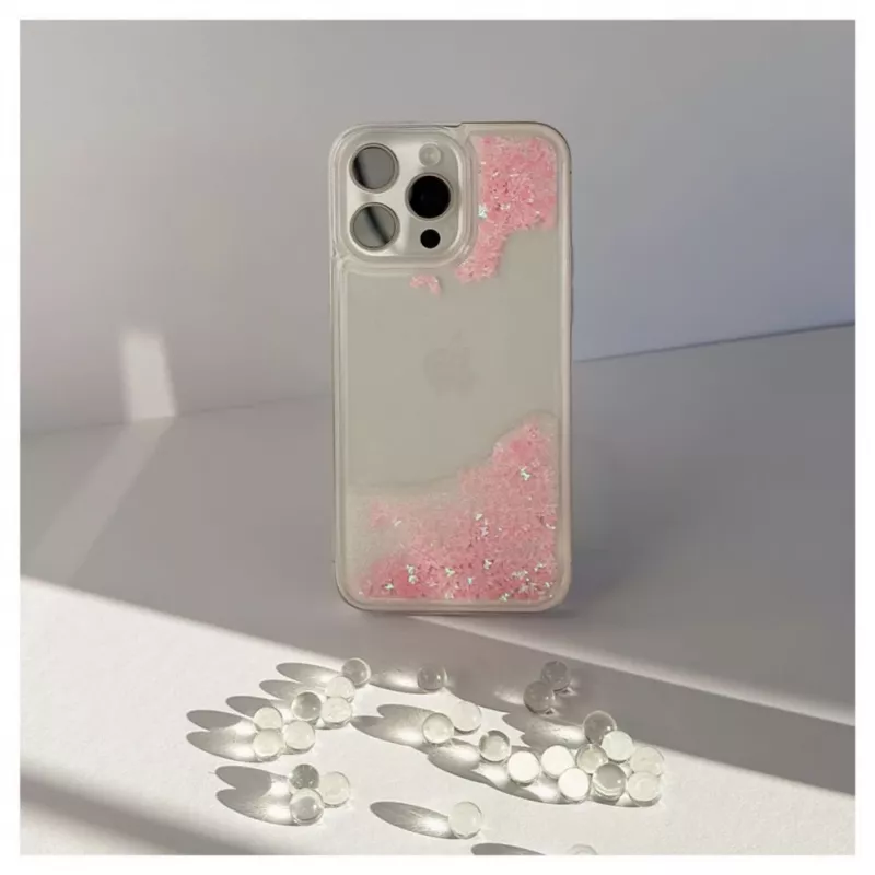 iLike Apple iPhone 15 Pro Max Funda de silicona Water Glitter Rosa