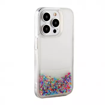 iLike Apple iPhone 15 Pro Funda de silicona Water Glitter arcoíris