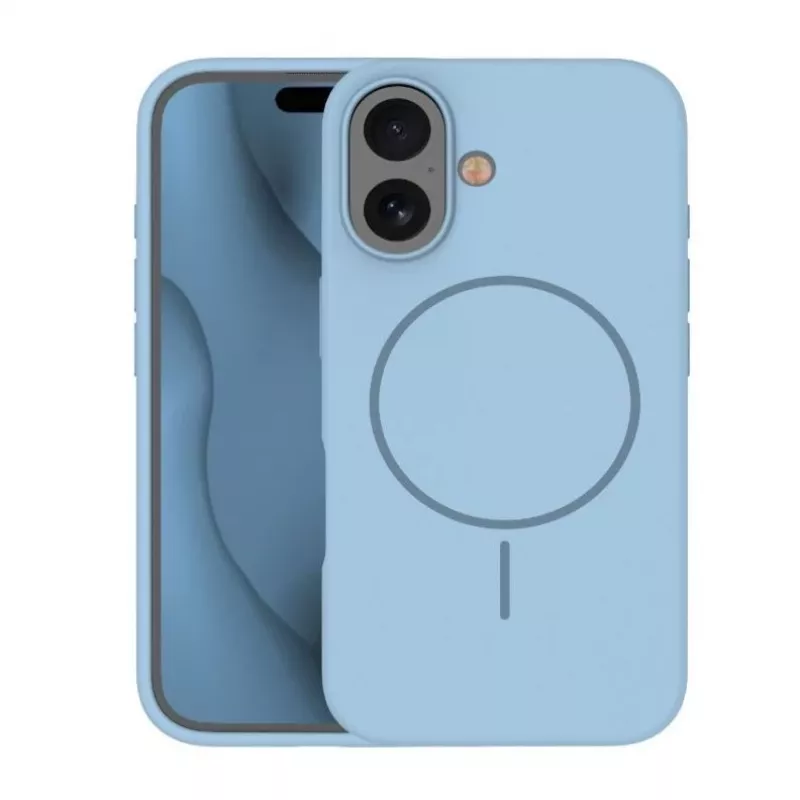 iLike Funda de silicona Soft Touch con MagSafe para Apple iPhone 16 Azul claro