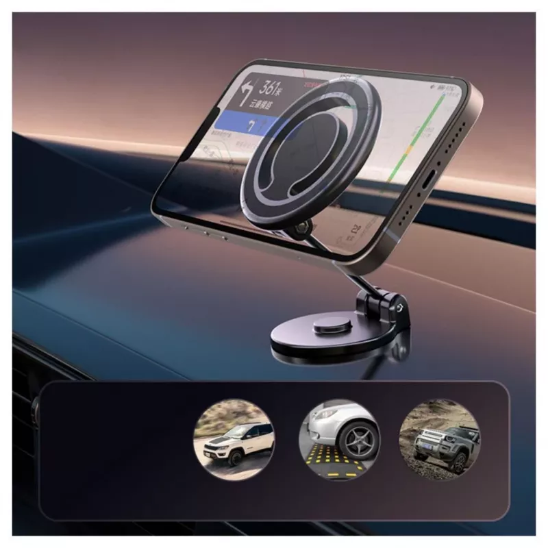 iLike C62 Soporte universal magnético con placa metálica anillo MagSafe para smartphone ajustable negro
