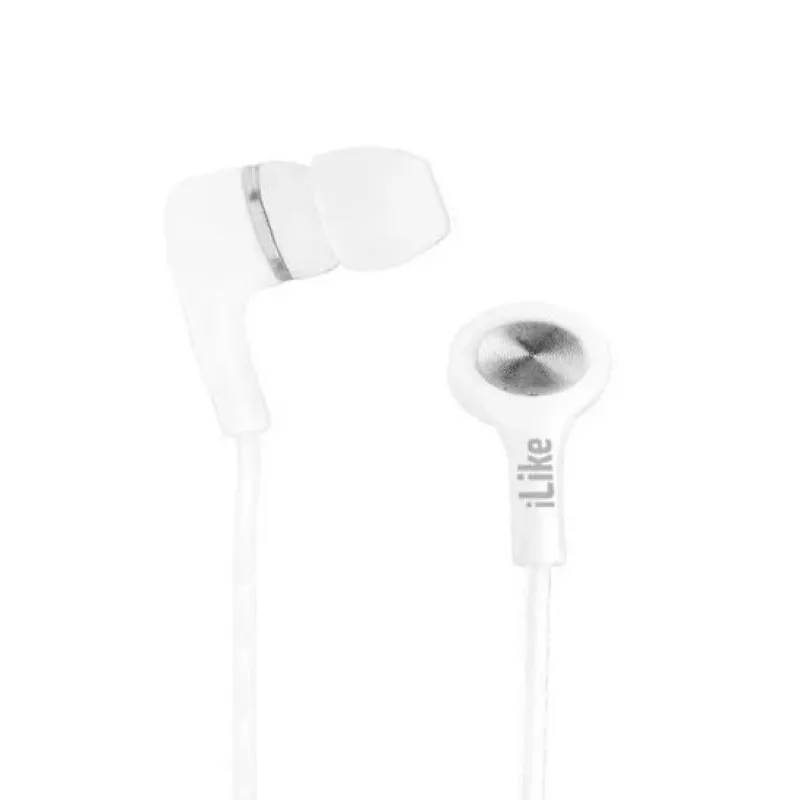 iLike IEA01WH Auriculares In-Ear con Cable con Micrófono y Controles en Línea, Jack 3,5 mm, Blanco