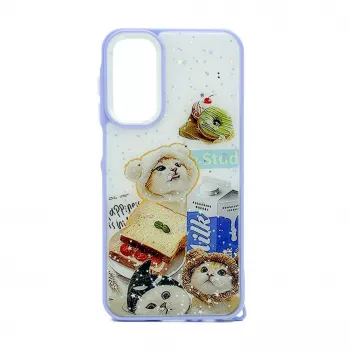 iLike Samsung Galaxy A15 Funda Epoxy Cartoon morada blanca
