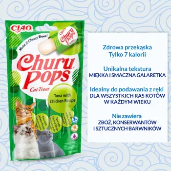 Snacks para gatos INABA Churu Pops atún con pollo 4x15 g