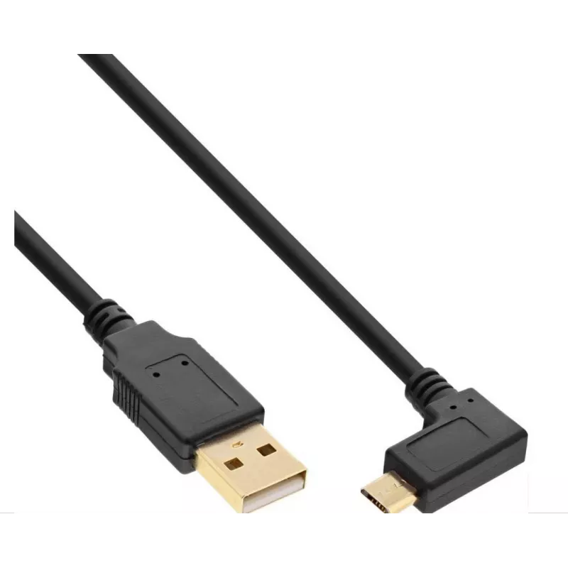 InLine Cable Micro-USB 2.0, conector USB-A a conector Micro-B en ángulo, contactos dorados, 0,5 m