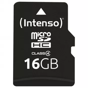 Intenso 16GB tarjeta de memoria MicroSDHC Class 4 con adaptador SD, hasta 21 MB/s de velocidad de lectura, negro
