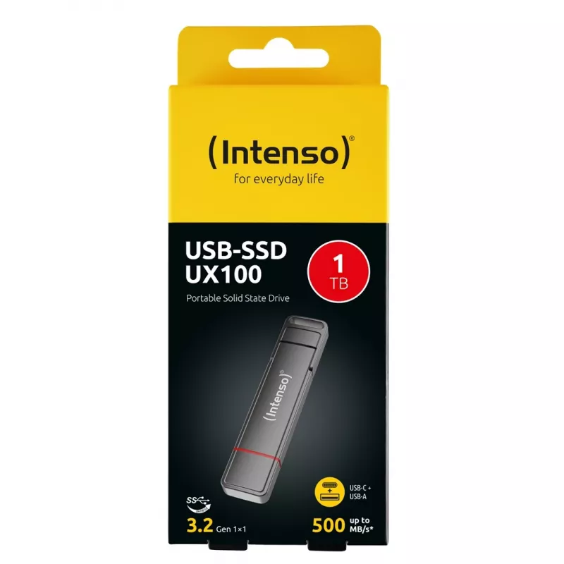 SSD externo Intenso UX100 1TB, USB 3.2 Gen 1, negro