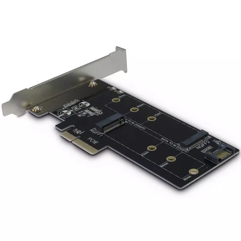 Inter-Tech Tarjeta adaptadora PCIe KT015 PCIe x4 a M.2 NVMe + SATA a M.2