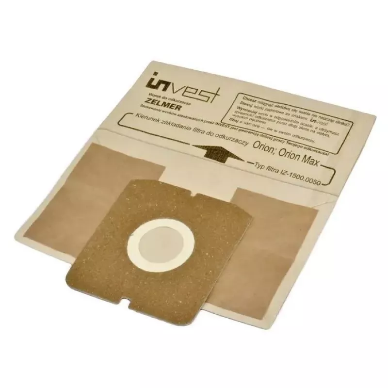 Invest Bolsas de papel para aspirador Eco para Zelmer 1500.0050 / Cobra II Silent 2500.0EH (5 uds.)