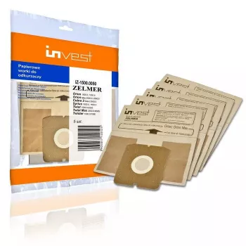 Invest Bolsas de papel para aspirador Eco para Zelmer 1500.0050 / Cobra II Silent 2500.0EH (5 uds.)