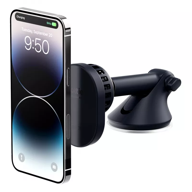 Soporte de carga inalámbrica magnético para coche iOttie Velox Pro Active para iPhone MagSafe, negro con detalles dorados