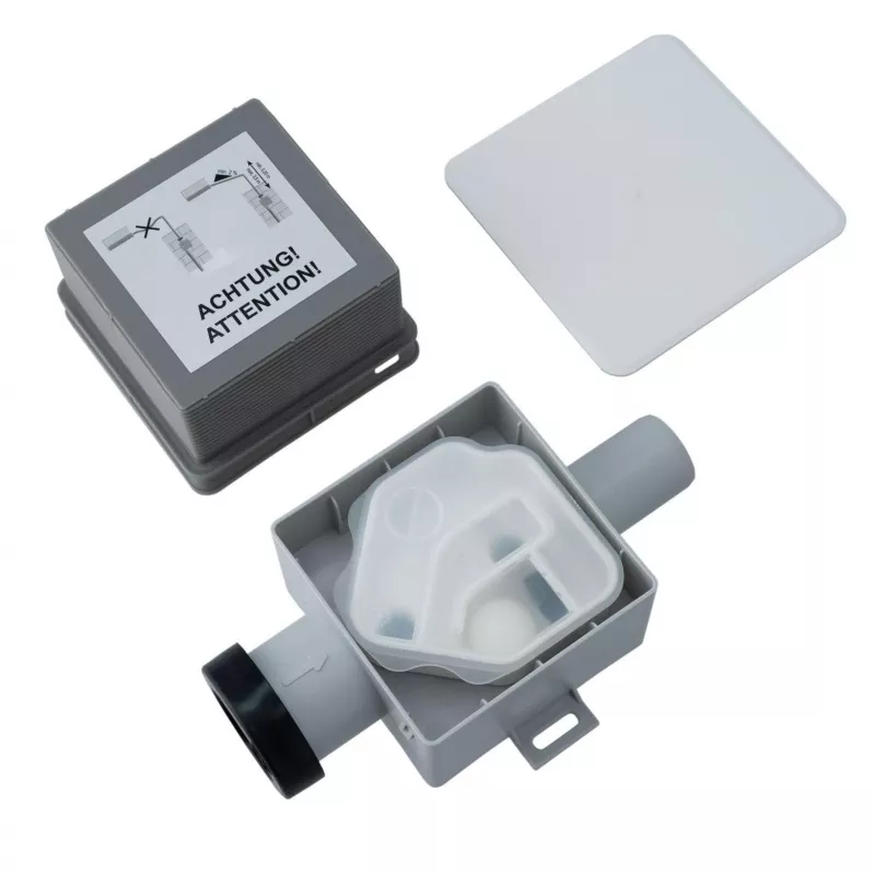 IVENSIS ISN32 trampa de condensados empotrada 100x100 - ABS blanco, desagüe de 32 mm, cierre antiolores