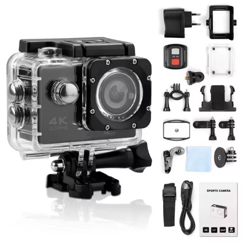 iWear K1 Cámara deportiva Ultra HD 4K 16MP Wi-Fi con mando a distancia LCD de 2 inch y set de montaje de 8 piezas