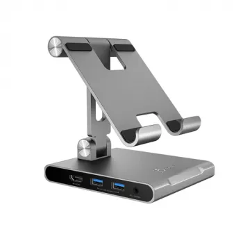J5CREATE JTS224-N Soporte multiángulo con docking station USB-C para iPad Pro (Space Grey)