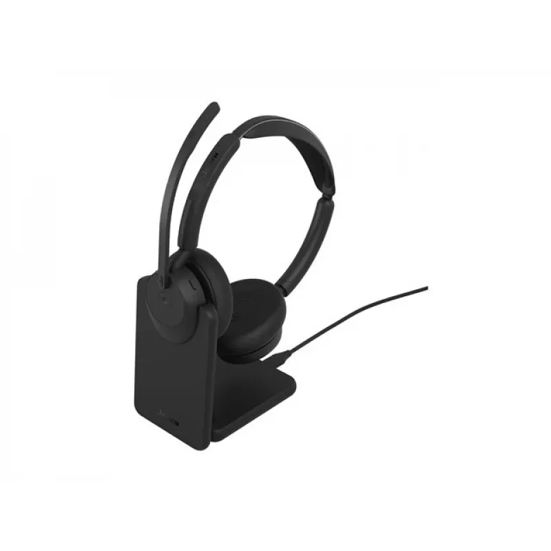 Jabra Evolve3 45 MS Stereo auriculares con micrófono, Link 390c, base de carga, negro