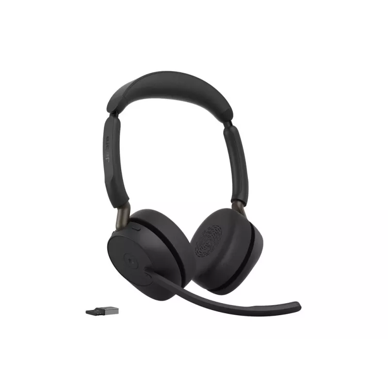 Jabra Evolve3 65 Stereo Link 390a MS auricular on-ear inalámbrico con Bluetooth y adaptador USB-A, optimizado para Microsoft Teams, negro