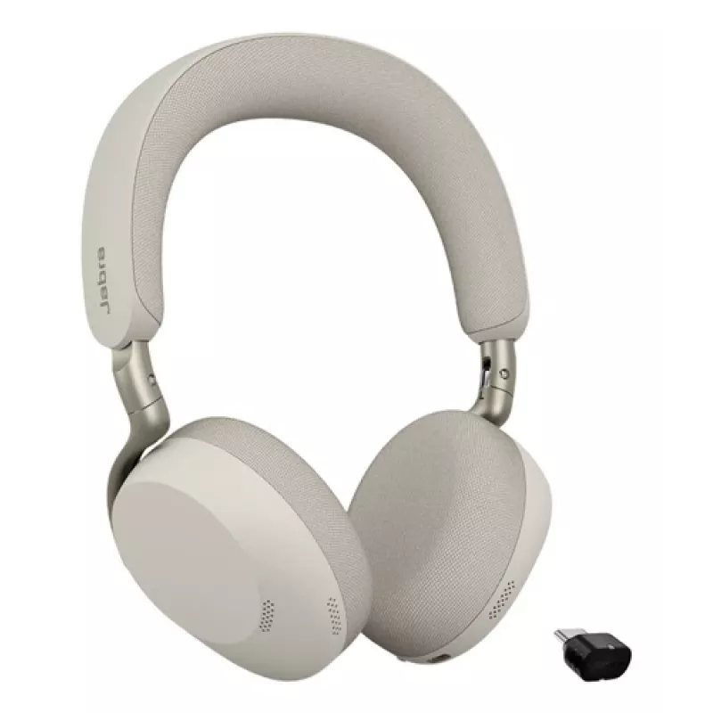 Jabra Evolve3 75 UC auricular inalámbrico on-ear Bluetooth con cancelación de ruido y adaptador Link 390c (Warm Grey)