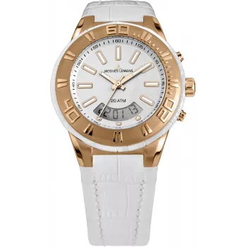 JACQUES LEMANS Liverpool Reloj de cuarzo unisex 45mm Acero inoxidable esfera negra correa de piel 1-1772F