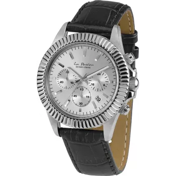 Reloj analógico de cuarzo unisex JACQUES LEMANS LP-111B caja de acero inoxidable esfera plateada correa de piel negra