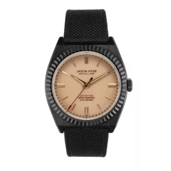 JASON HYDE MAN JH10026 Reloj de 40mm de acero inoxidable con esfera negra y pulsera de piel reciclada