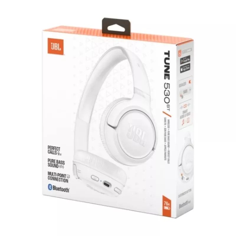 JBL Tune 530BT auriculares inalámbricos on-ear con Pure Bass, Bluetooth 5.3, batería de 57 horas, diseño plegable – blanco