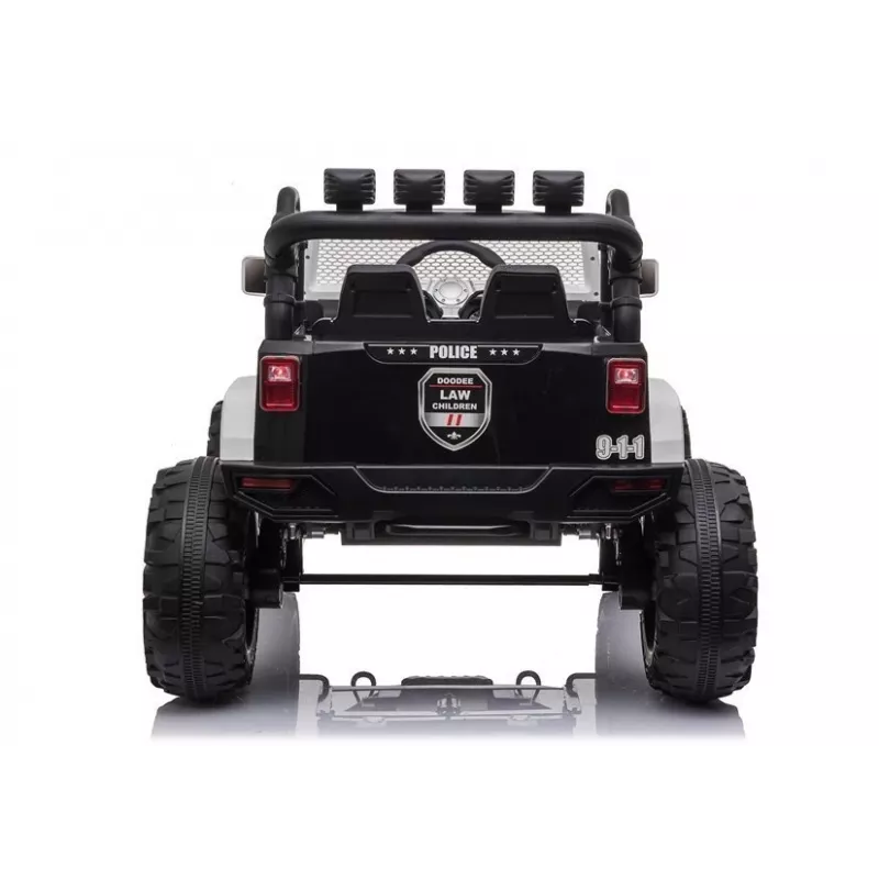 JC666 Coche eléctrico infantil de policía con luces LED, MP3 y mando a distancia blanco