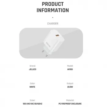Cargador rápido inteligente USB 22.5W QC 3.0 AK-165 Jellico 1x USB (5-12V) blanco