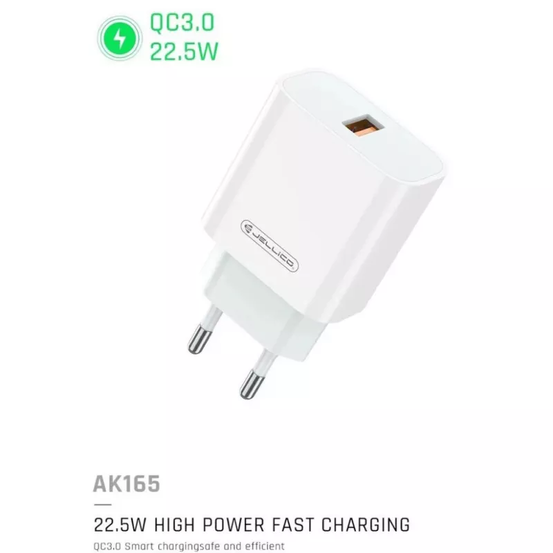 Cargador rápido inteligente USB 22.5W QC 3.0 AK-165 Jellico 1x USB (5-12V) blanco