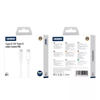 Jellico B1 Cable de datos y carga rápida PD 20W USB-C a USB-C universal duradero y suave 1m blanco