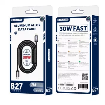 Jellico B27 cable de datos y carga rápida PD 30W USB-C a Lightning de algodón trenzado 1m negro