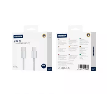 Jellico IP15 cable de datos y carga rápida PD 60W USB-C a USB-C de algodón trenzado para iPhone 15 / 16 1m blanco