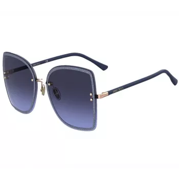 JIMMY CHOO LETI-S-LKSGB Gafas de sol Cat-Eye para mujer, montura de acetato negro y dorado, lentes gris degradado, 62/15/145 mm