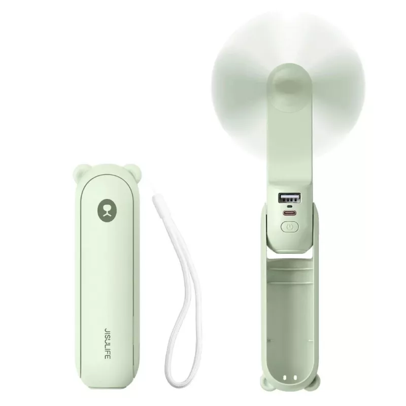 JISULIFE ventilador de mano 8 Plus 5000mAh USB-C ventilador portátil recargable con batería externa y pantalla LED - verde