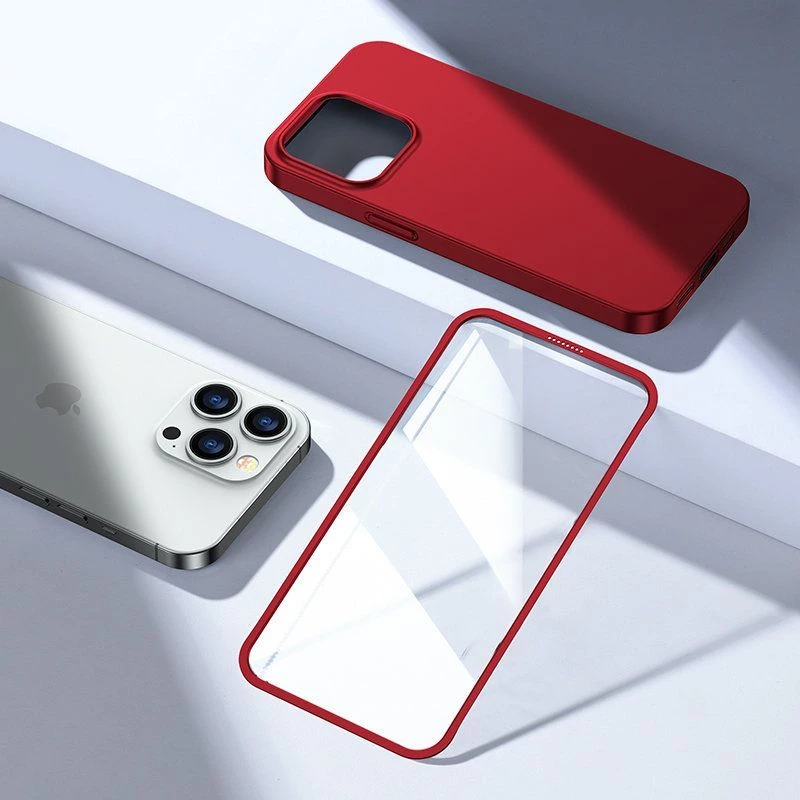Funda 360 Full Case frontal y trasera Joyroom para iPhone 13 Pro Max + protector de cristal templado rojo (JR-BP928 rojo)