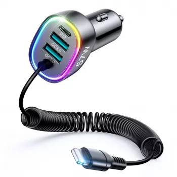 Cargador de coche rápido 4en1 Joyroom PD QC3.0 AFC FCP con cable Lightning 1,6m 57W negro