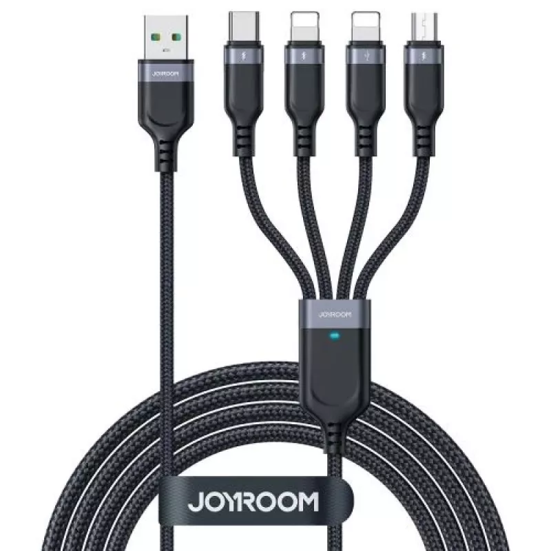 Joyroom cable de carga 4 en 1 USB-A a 2x Lightning / USB-C / Micro USB, 3,5A, 1,2m, negro (serie A18)