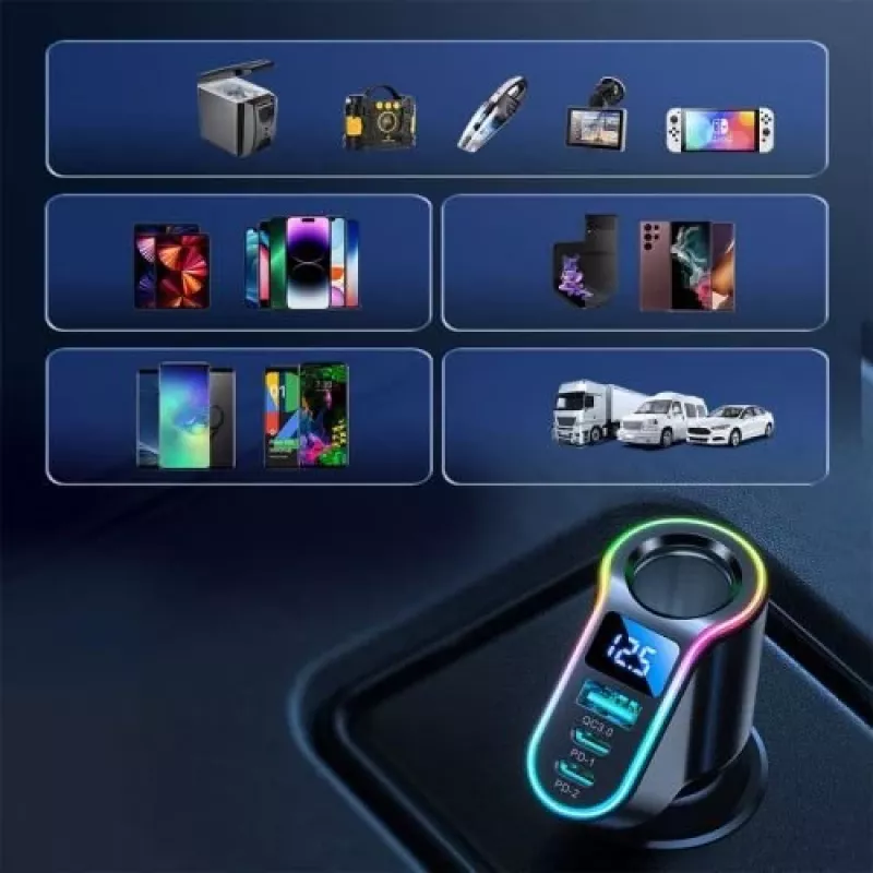 Cargador de coche 4 en 1 con transmisor FM Bluetooth Joyroom PD 150W negro (JR-CL21)
