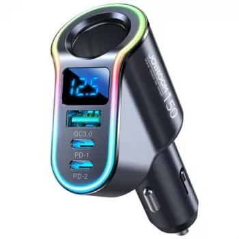 Cargador de coche 4 en 1 con transmisor FM Bluetooth Joyroom PD 150W negro (JR-CL21)