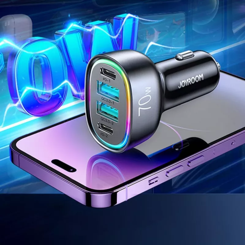 Joyroom CL29 cargador de coche 70W de 4 puertos con 2 USB-C y 2 USB-A, negro