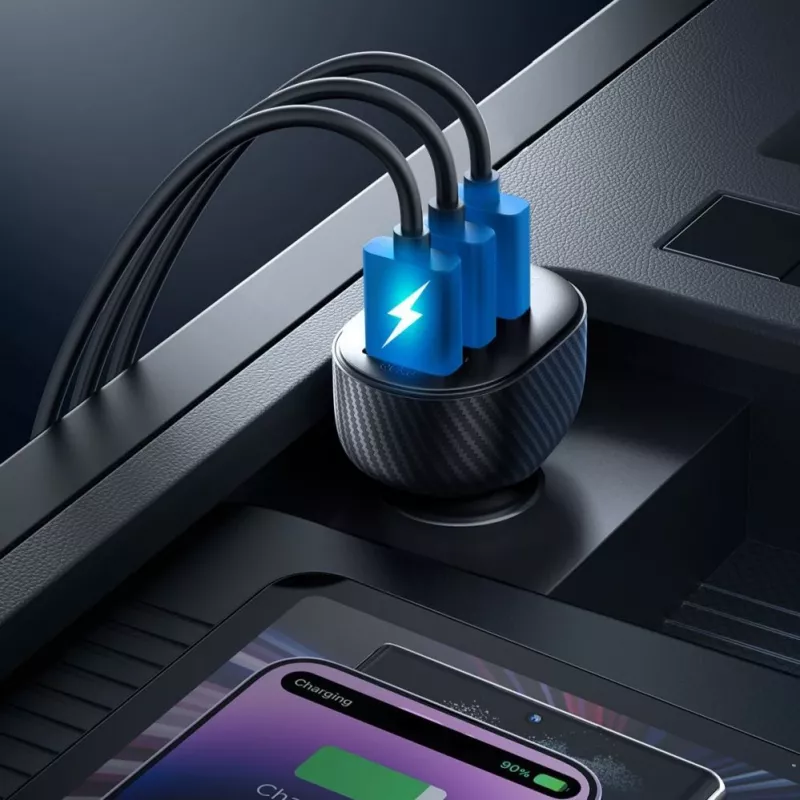 Joyroom JR-CCD03 Cargador de coche con pantalla digital, 3x USB-A, 17W, 3,4A, negro