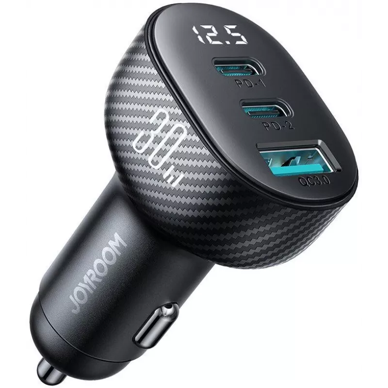 Joyroom JR-CCD04 Cargador de coche 30W 2x USB-C USB-A con pantalla digital - Negro