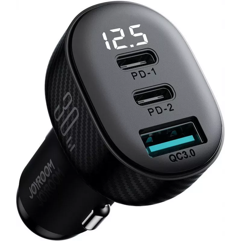 Joyroom JR-CCD04 Cargador de coche 30W 2x USB-C USB-A con pantalla digital - Negro