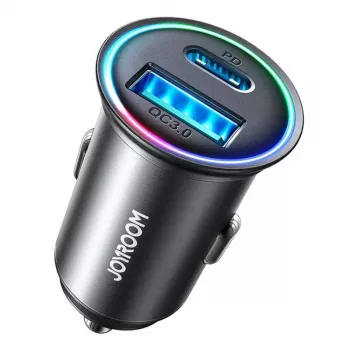 Cargador de coche mini JOYROOM JR-CCN04 60W USB-C PD 3.0 y USB-A QC 3.0, negro