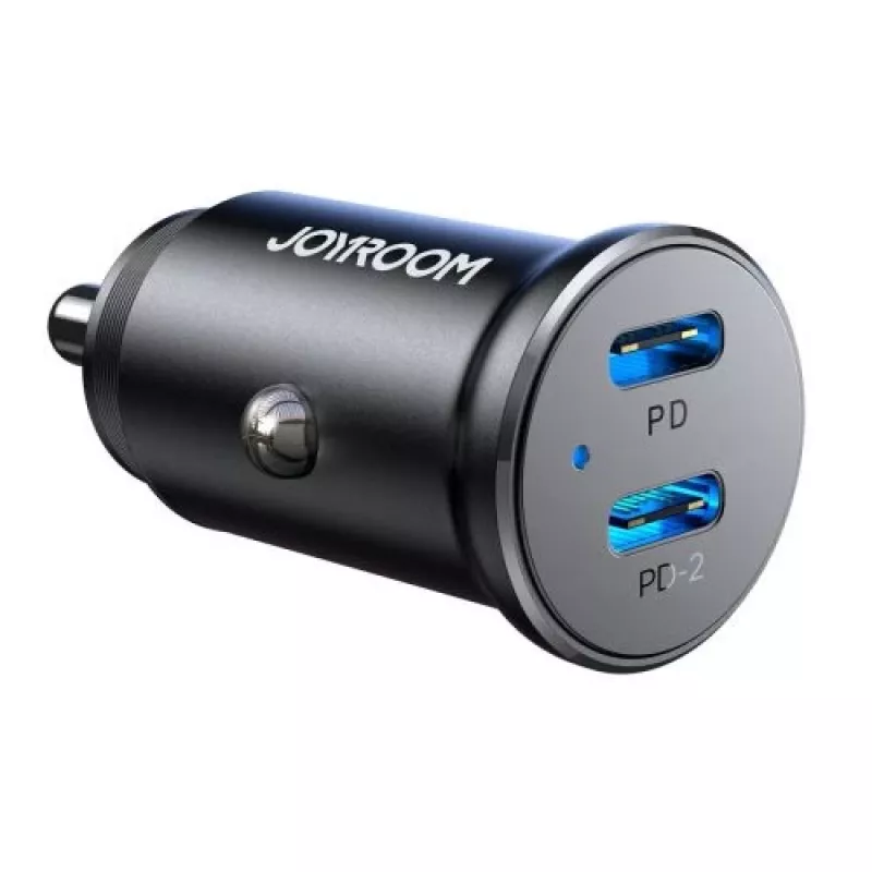 Joyroom JR-CCN06 Mini cargador de coche 30W 2x USB-C metal negro