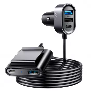 Cargador de coche Joyroom JR-CL05 72W de 5 puertos con 2xPD y 2xQC3.0, cable de 1,5m, negro