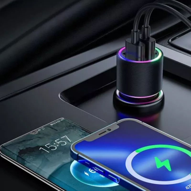 JOYROOM JR-CL10 Cargador de coche 2x USB 24W retroiluminación LED Negro