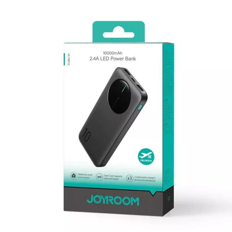 Joyroom JR-PBF12 Batería externa 10000mAh 2.4A 2x USB-A 1x USB-C Negra