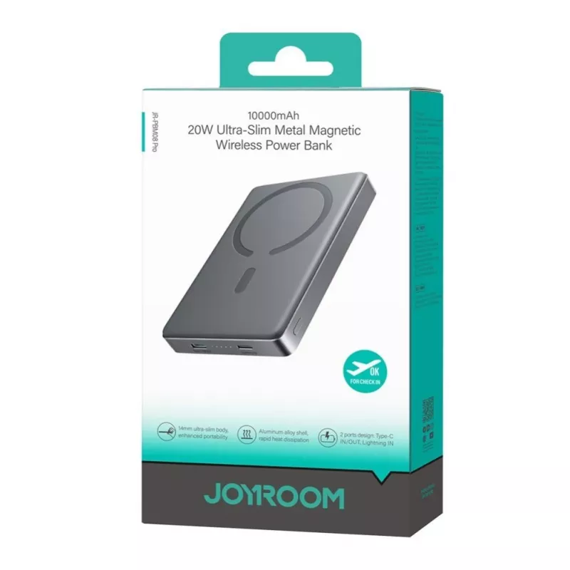 Batería externa inalámbrica magnética JOYROOM JR-PBM08 Pro Titanium 20W de metal 10000mAh dorada