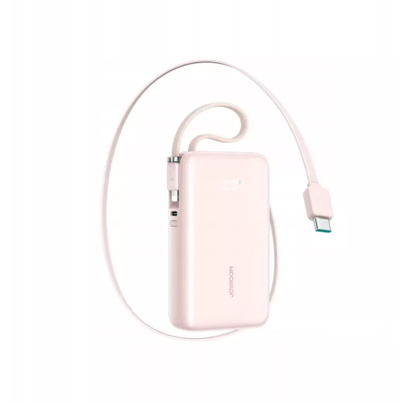 Joyroom JR-PR2L Batería Externa 10000 mAh 35W con Pantalla Digital, Cables USB-C y Lightning Extraíbles (0,7 m) Rosa