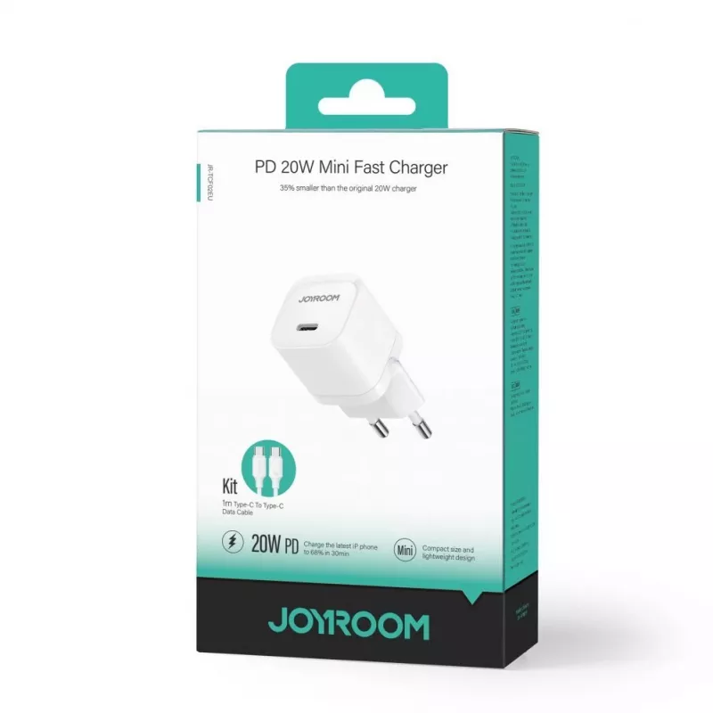 JOYROOM JR-TCF02 Cargador de pared USB-C PD 20W con cable USB-C - blanco
