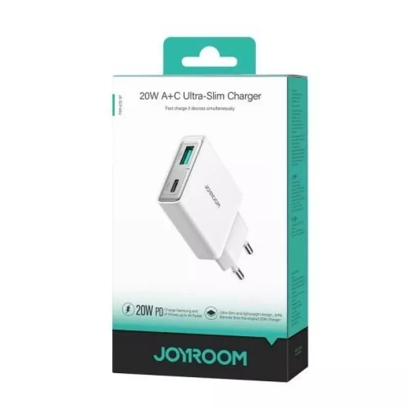 JOYROOM JR-TCF14-WHT cargador de pared USB dual 20W PD 3.0 y QC 3.0 - blanco